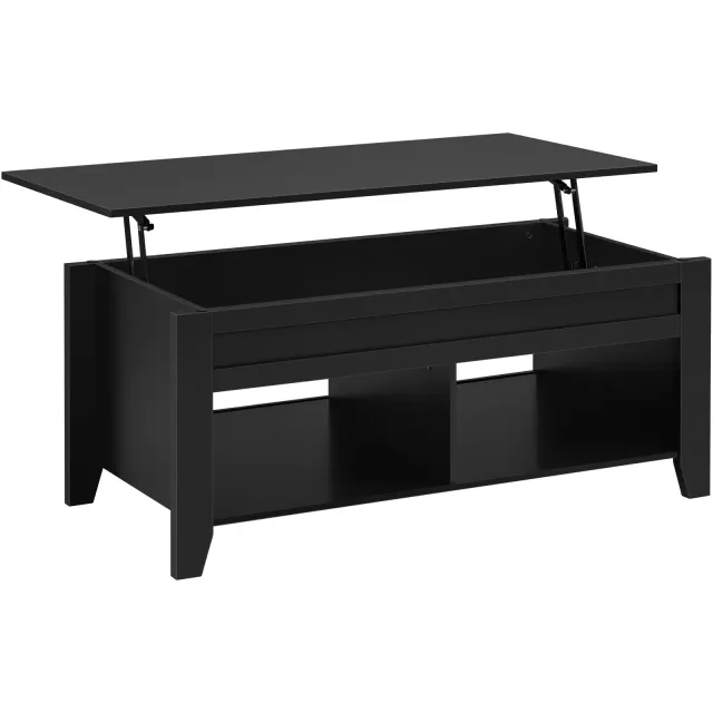 Yaheetech Lift Top Coffee Table with Storage & 2 Open Shelves for Living Room, Reception Room, Office-Black