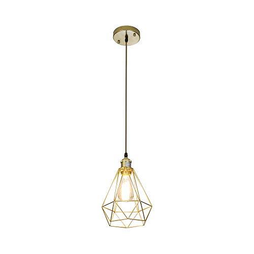 POPILION Vintage Simple Style Polygon Adjustable Cord Hanging Ceiling Gold Pendant Light, 1-Light Pendant Lighting