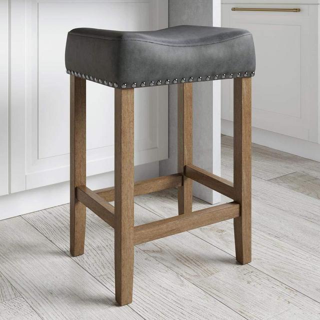 Nathan James 21307 Hylie Nailhead Wood Counter Height Kitchen Bar Stool 24", Dark Gray/Light Brown, Set of 2