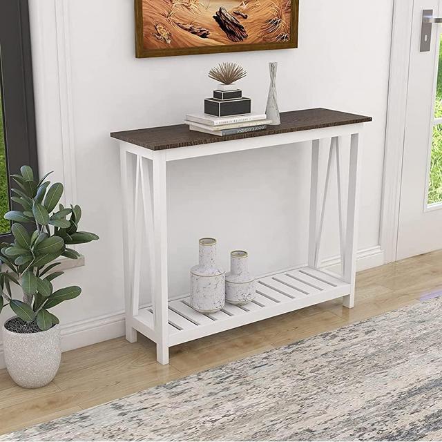 ChooChoo Console Table for Entryway Sofa Tables Living Room Farmhouse, Hallway Foyer Table Narrow with Shelf, White