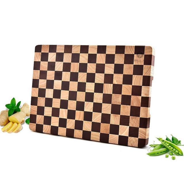 Wood Cutting Board Butcher Block, Wooden Chopping Board with Checkerboard Pattern and Inner Side Handles Meat Cheese Charcuterie Board, Ideal for Chopping, Slicing, and Dicing 17 * 12 inch