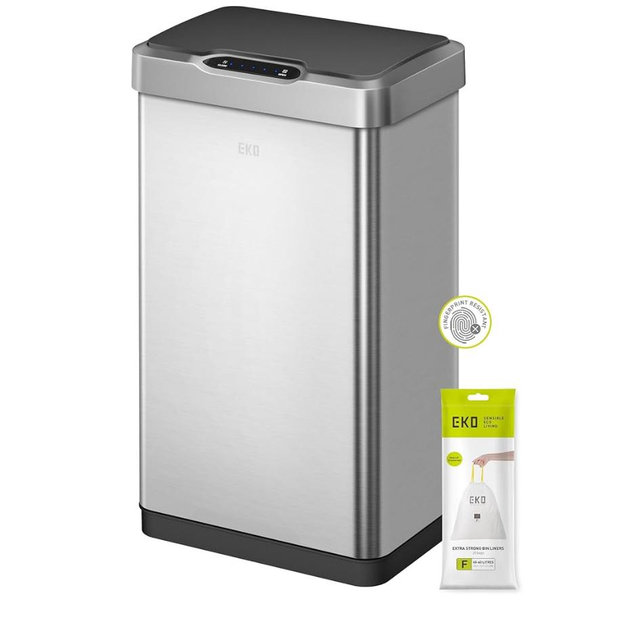 EKO Mirage-T 50 Liter / 13.2 Gallon Touchless Rectangular Motion Sensor Trash Can, Brushed Stainless Steel Finish