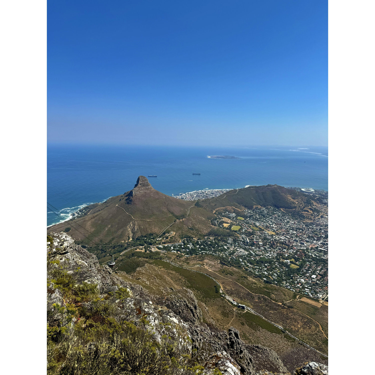 View of Lions Head and Robben Island from Table Mountain