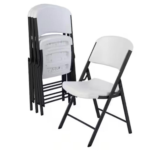 Lifetime White Plastic Seat Metal Frame Outdoor Safe Folding Chair (Set of 4) 42804