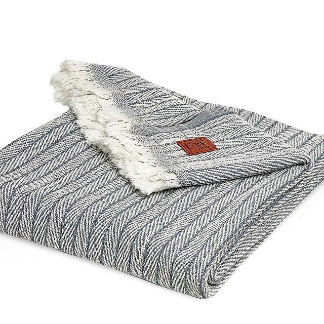 Gold CASE Vintage Throw & Blanket 60x80 inches (150x200cm) Super Soft 100% Recycled Cotton - PRE-Washed Decorative and Multi-Purpose Boho Blankets for Couch, Farmhouse, Bed, Chair and Sofa, Grey