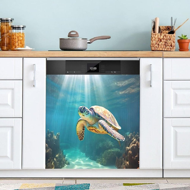 Sea Turtles Ocean Sunlight Dishwasher Magnet Cover Refrigerator Wrap Decorative Stickers Fridge Wrap Magnetic Dishwasher Cover for Door Farmhouse Kitchen Home Decor House Warming Gifts