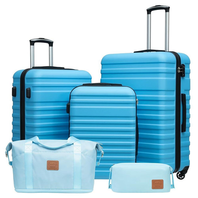 Coolife Suitcase Set 3 Piece Luggage Set Carry On Hardside Luggage with TSA Lock Spinner Wheels (Sky Blue, 5 piece set)