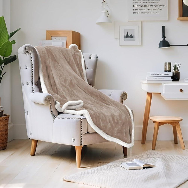 YUSTAL Electric Heated Throw Blanket 50x60 Inch - Super Soft Flannel, 4 Heat Settings, 3H Auto Shut Off, Machine Washable, Ideal for Couch & Cold Nights (Light Brown)