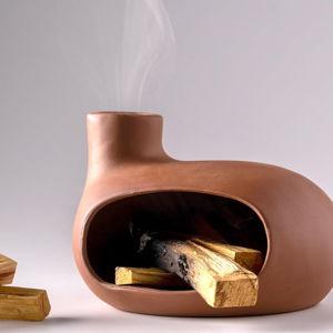 Terracotta Palo Santo Holder - Modern Chiminea Incense Burner for Yoga, Meditation, and Energy Cleansing - Wood Sticks Dish, Sage Ash Catcher, Smudge Bowl, Cone Burner - Unique Meditation Gift