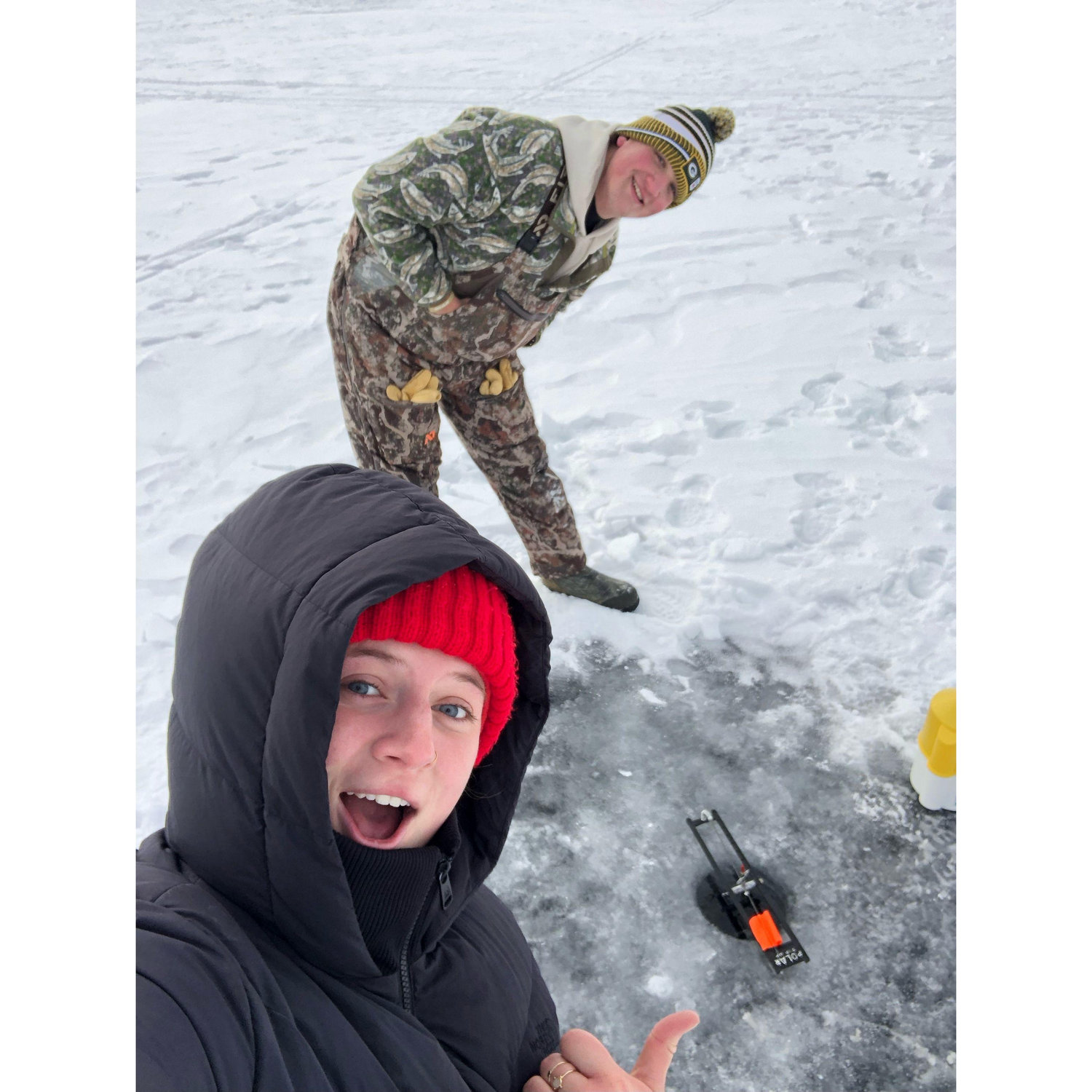 Maggie's first time ice fishing!