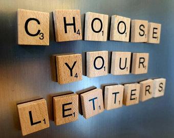 Wooden Scrabble letter fridge magnets