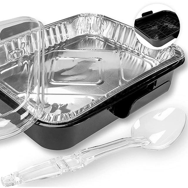 Aluminum Foil Carrier Casserole Dish Food Pans Aluminum Lid Serving Spoon Exultimate (Black)
