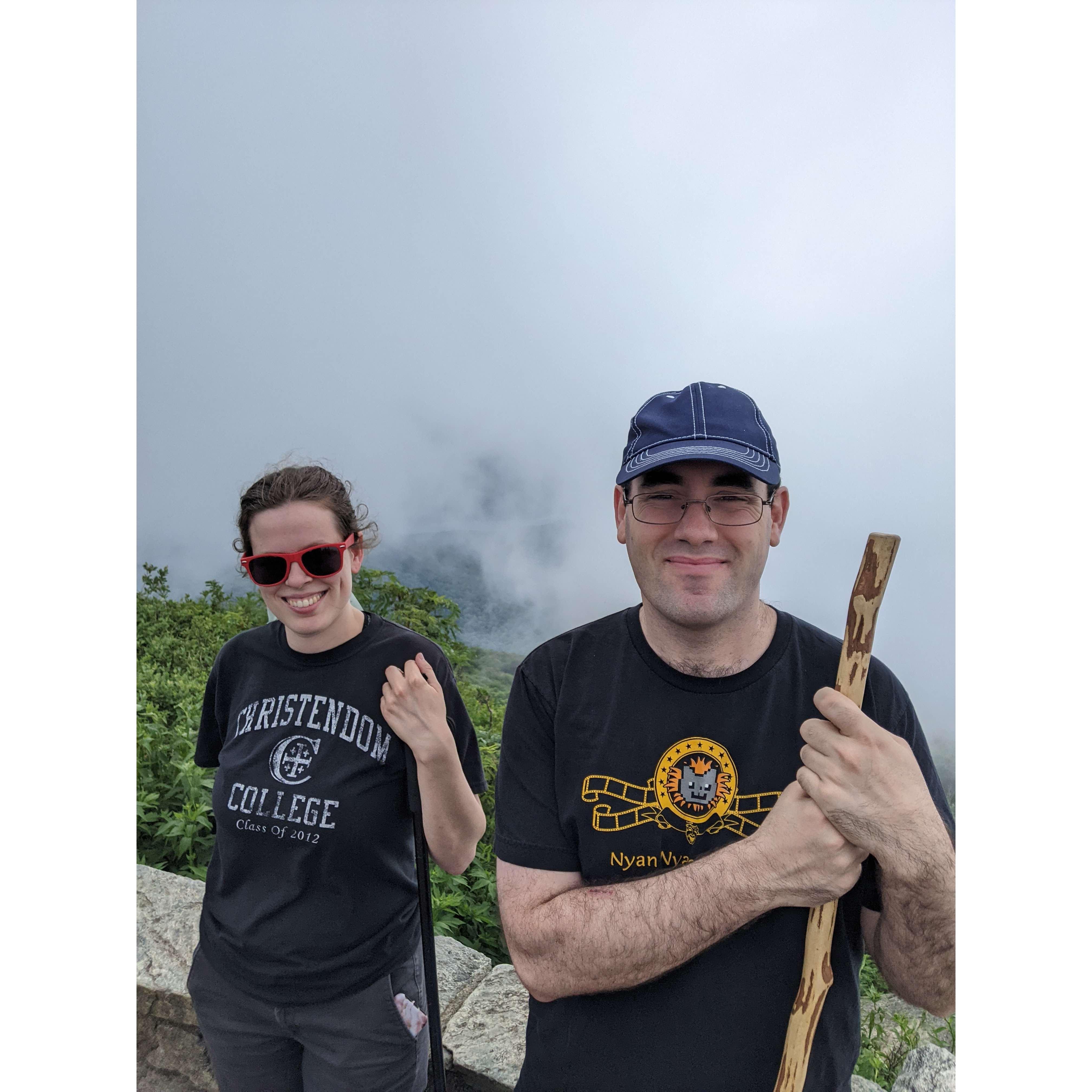 On top of Craggy Gardens near Asheville, NC, in the Blue Ridge Mountains as morning fog blows by.