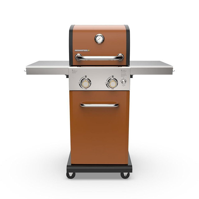 Permasteel 2-Burner Propane Gas Grill, BBQ Grill with Foldable Side Tables & Tool Hooks, Perfect for Outdoor Cooking, Patio & Garden, Copper