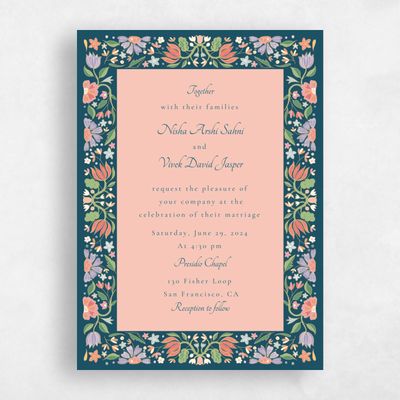 Peach Blush, Pink Wedding Invitation - Suraya Portrait