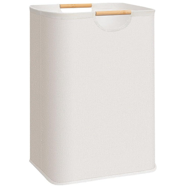 STORAGE MANIAC Large Laundry Hamper, 80L (21.1 Gal) Collapsible Laundry Basket with Bamboo Handles, Freestanding Waterproof Clothes Hamper for Laundry Room, Bedroom, Dorm, Towels, Toys, Beige