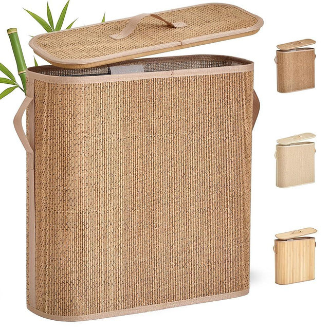 WAOHANAZ Bamboo Toilet Paper Storage Basket with Lid & Handle - 32L Large Capacity Handwoven Bathroom Organizer for 16 Rolls - Sturdy Stand Holder for Toilet Paper Organization, Carbon Brown