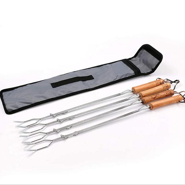 Begatter Roasting Sticks for Campfire and Fire Pit, Stainless Steel BBQ Forks Set, Telescoping Smores and Hot Dog Sticks, 4PCS with Portable Bag