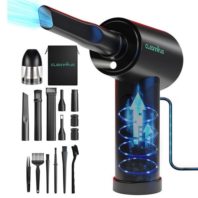 Cleanninja Compressed Air Duster and Mini Vacuum Cleaner - 5 Gear 100,000RPM Electric Air Duster Computer Vacuum - 2 in1 Electric Duster for PC - Cordless Air Duster Electric Replacement for Air Can