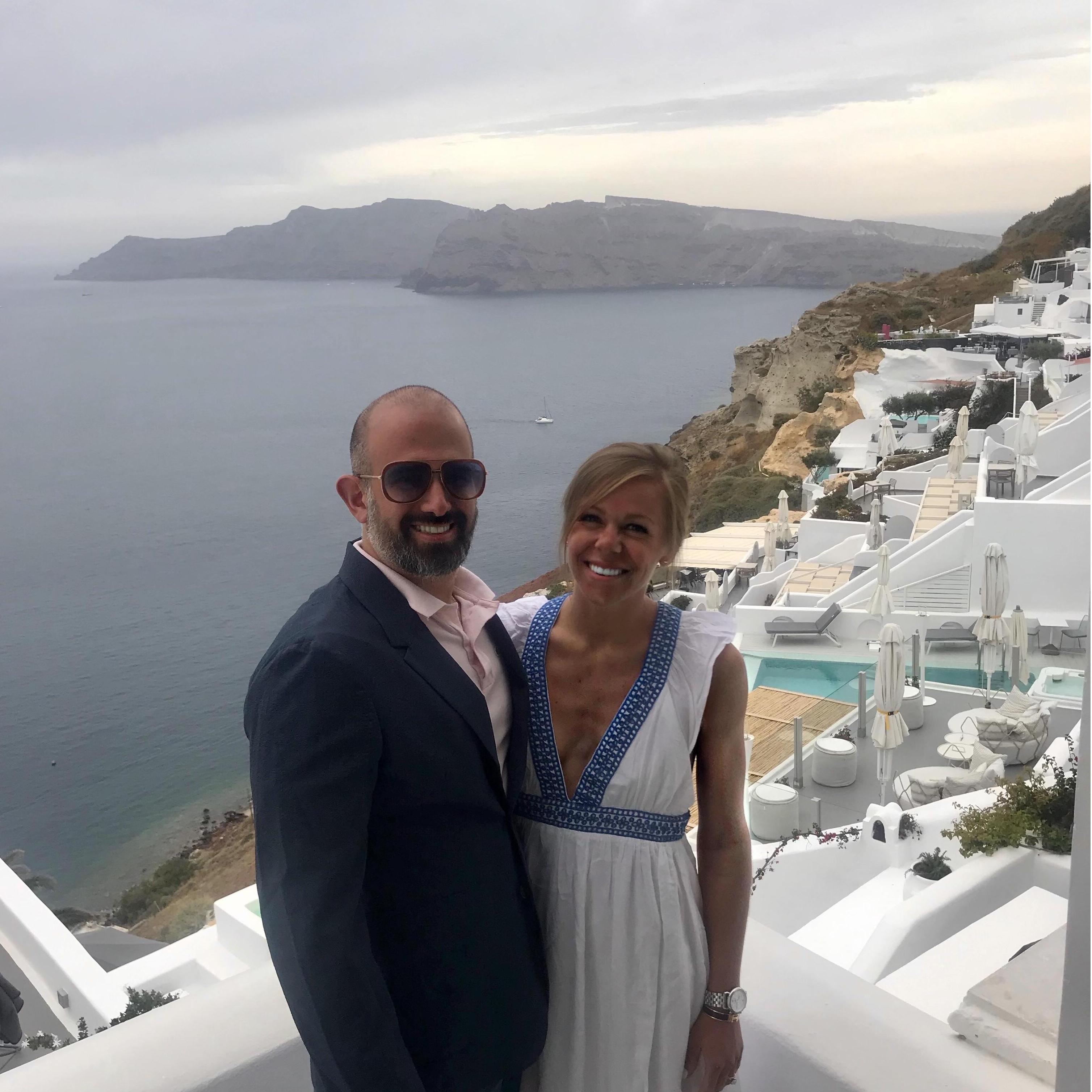 In Oia before dinner, during our Greece trip in May 2019