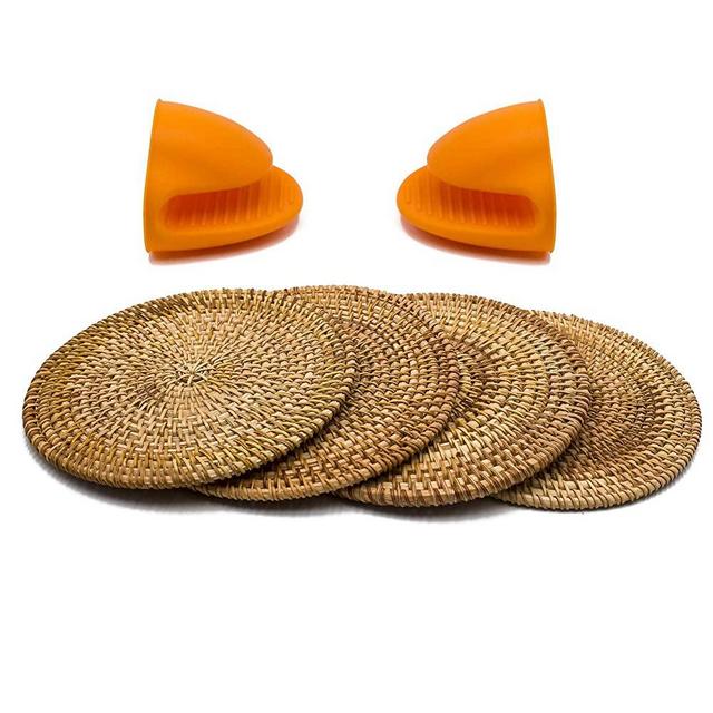 BeeHomee Trivets For Hot Dishes - Woven Rattan Trivets Hot Pads For Dinning Table,kitchen Heat Resistant Straw Dish Coasters Placemats Pot Holder (7.87 Inch)