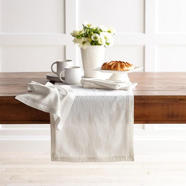 Linen Double Hemstitch Runner, Cream