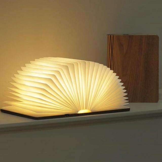ZBOLE 5.7 Inch Wooden Book Lamp - Portable Folding LED Book Light for Reading, Home & Library Decor, Unique Gift for Book Lovers, Magnetic Book-Shaped Night Light (Walnut)
