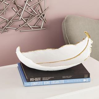 Curved Feather Large Decorative Bowl with Gold Accent
