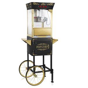 Olde Midway Movie Theater-Style Popcorn Machine Maker with Cart and 10-Ounce Kettle - Black, Vintage-Style Popper on Wheels