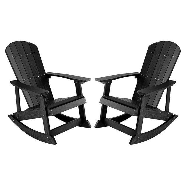 YEFU Outdoor Rocking Chairs Set of 2,Adirondack Rocking Chairs,Patio Rocker Chair with Wide Back,Oversized Rocker Chair, Look Like Real Wood, for Lawn, Porch, Backyard, Indoor and Garden(Black)