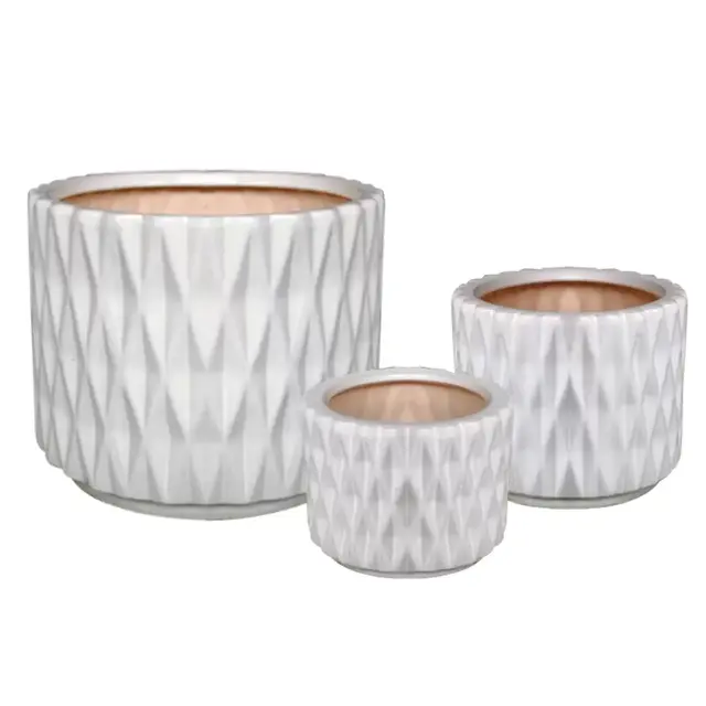W Home™ Circular Ceramic Medium Indoor/Outdoor Planter in White