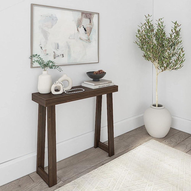 Plank+Beam Solid Wood Console Table, 36”, Sofa Table, Narrow Entryway Table for Hallway, Behind the Couch, Living Room, Foyer, Easy Assembly, Walnut