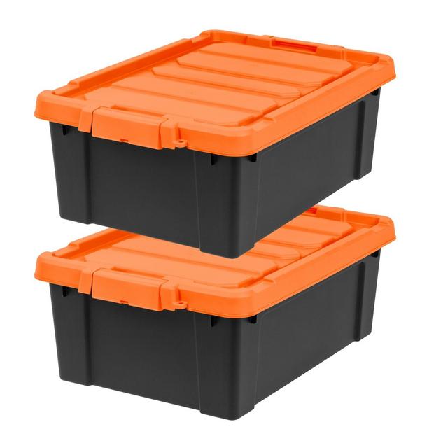 IRIS USA 2Pack 11Gal Lockable Heavy Duty Plastic Storage Bins Container with Lids and Secure Latching Buckles, Orange