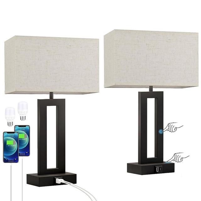 Nightstand Table Lamps for Bedrooms Set of 2 - Touch Bedside Lamp with USB C+A, 3 Way Dimmable Living Room Lamps for End Tables Set of 2, Modern Night Stand Lamps for Bed Side Guest Room(Cream)