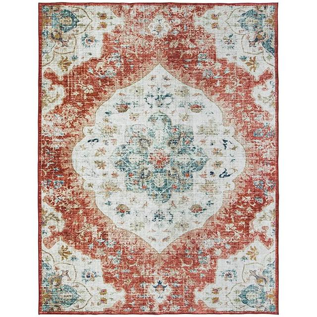 ReaLife Machine Washable Rug - Stain Resistant, Non-Shed - Eco-Friendly, Non-Slip, Family & Pet Friendly - Made from Premium Recycled Fibers - Vintage Distressed Bohemian - Orange, 4' x 6'