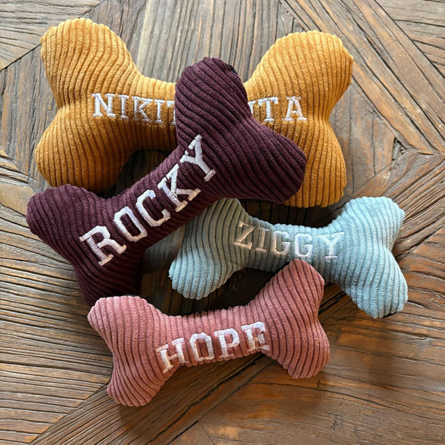 Personalized Dog Toy Bone with Squeaker – Embroidered, Multiple Sizes & Colors