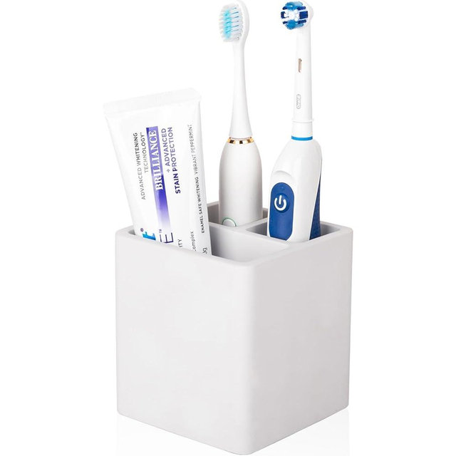Diatomite Toothbrush Holders for Bathrooms, Electric Toothbrush and Toothpaste Holder 3 Slots Tooth Brush Organizer for Bathroom Countertop, Shower, Vanity - Greyish White