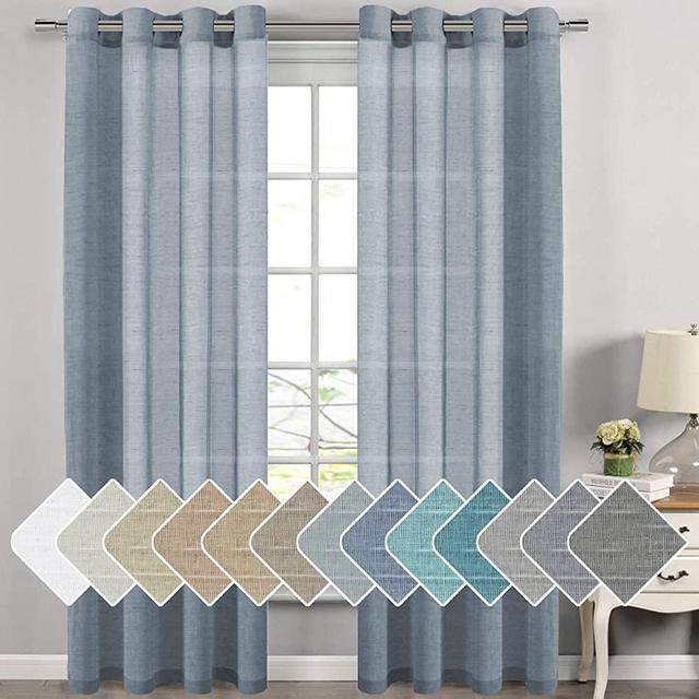 H.VERSAILTEX Linen Curtain Panel Pair Extra Long 108" Long (2 Panels) with Eyelet Top Highly Durable Natural Linen Blend Soft Sheer Curtains for Living Room - Denim Pattern