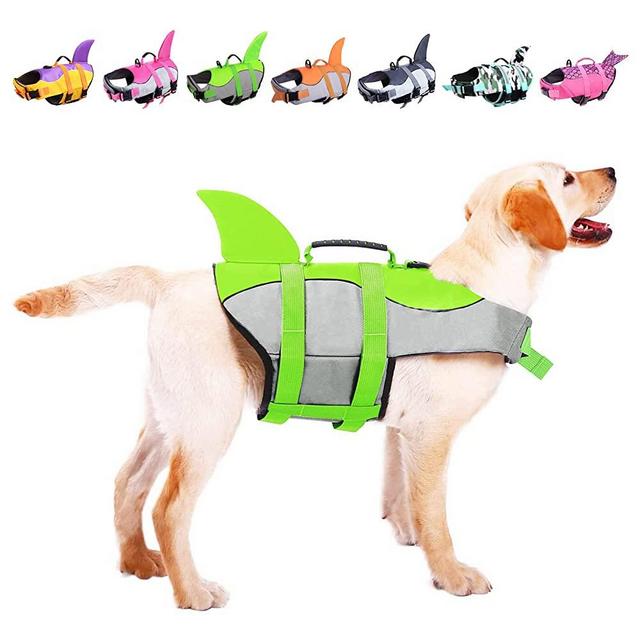ASENKU Dog Life Jacket Pet Life Safety Vest for Swimming Boating, Dog Shark Life Jackets Dog Lifesavers Swimsuits for Pool, Dog Water Floatation Vest for Small Medium Large Dogs, Green, Large