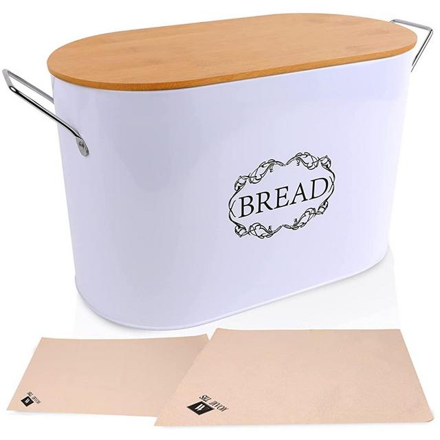 MoamiTHS Bread Box - Bread Container with Bamboo Lid for Kitchen Counter - Large Bread Organizer for Kitchen Decor - Bread Storage with 2 Cloth Napkins - Farmhouse Bread Holder