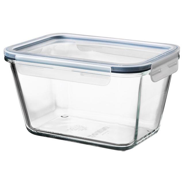 Food container with lid, rectangular glass/plastic, 61 oz