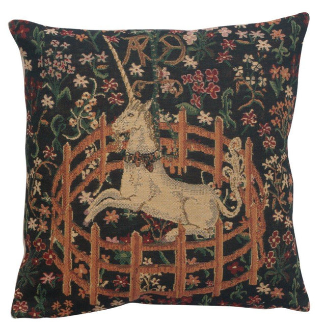 C Charlotte Home Furnishings Inc Unicorn Belgian Woven Cushion Cover | 16x16 Inch Decorative Pillow Covers with Cotton Viscose & Polyester for Sofa Living Room Couch Bed
