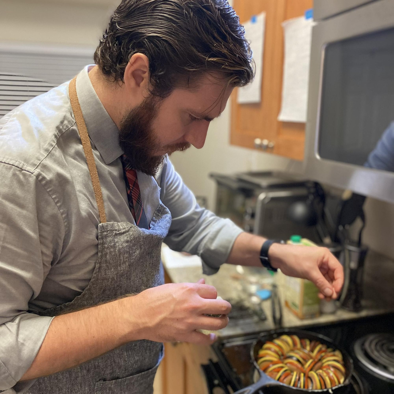 Patrick turned it up for Valentine's Day and made a ratatouille a tian with a goat cheese polenta base!