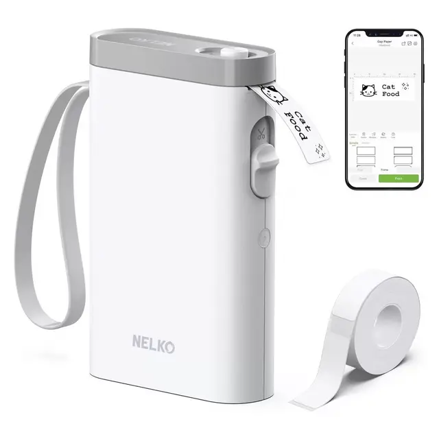 Label Maker Machine with Tape, Nelko P21 Portable Bluetooth Label Printer, Mini Label Makers with Multiple Templates for Office Home, White