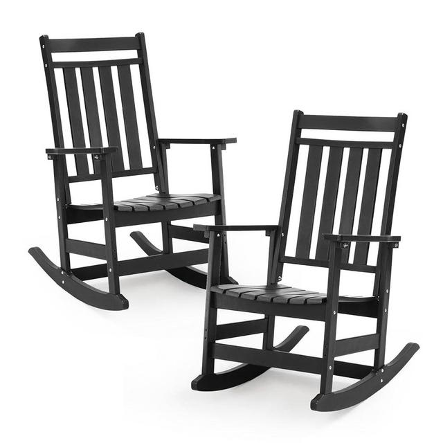 LETKIND Oversized Outdoor Rocking Chairs Set of 2,All Weather Rocker Chair with More Comfortable Seat Panel for Porch Patio Outside(Black)