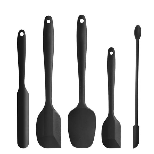 DUFEIMOY Silicone Spatula Set of 5, Rubber Spatulas Silicone Heat Resistant, Black Kitchen Spatula Set Dishwasher Safe for Nonstick Cookware Baking Cooking