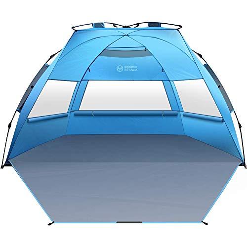 OutdoorMaster Pop Up Beach Tent XL - Easy Setup, Portable 3-4 Person Tall Beach Shade Folding Sun Shelter with UPF 50+ UV Protection Removable Skylight Family Size