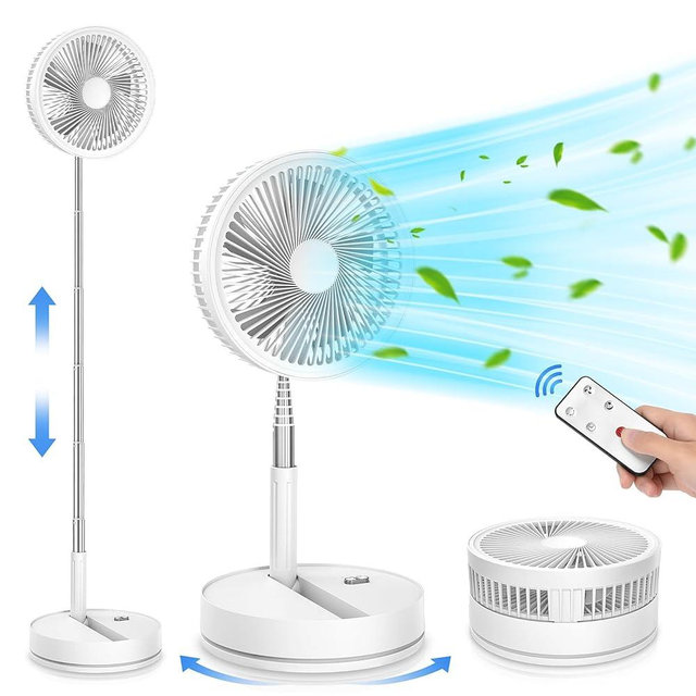 LIPETY Portable Foldable Rechargeable Oscillating Fan - 9" 7200mah Battery Operated USB C Small Fan Remote, Quiet Table Desk Fan Folding Standing Pedestal Fans for Bedroom Rome Office Camping Travel