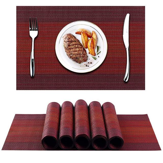 GENNISSY Red Placemats for Dining Table Set of 6,Heat-Resistant Kitchen Table Mats Washable Easy to Clean Place Mats Non-Slip Vinyl Placemat for Kitchen Table