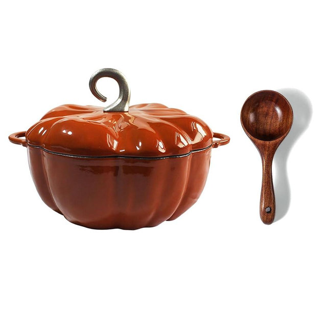 Pumpkin Pot, Dutch Oven Pumpkin with Lid, 4-Quart Enameled Cast Iron Pot, Non-Stick, Stew, Holds 3-5 Servings, Halloween Thanksgiving Decorative Gift (Orange) (4 QT)